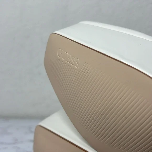 GUESS - White 1-1/2" Platform Cushioned Logo Byra Square Toe Block Heel Size - Picture 11 of 13